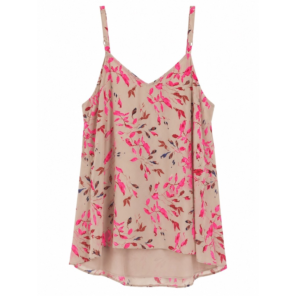 Torrid Pink Leaf Print Georgette V Neck Cami Tank Plus Size 1X Adjustable Straps - Picture 2 of 6
